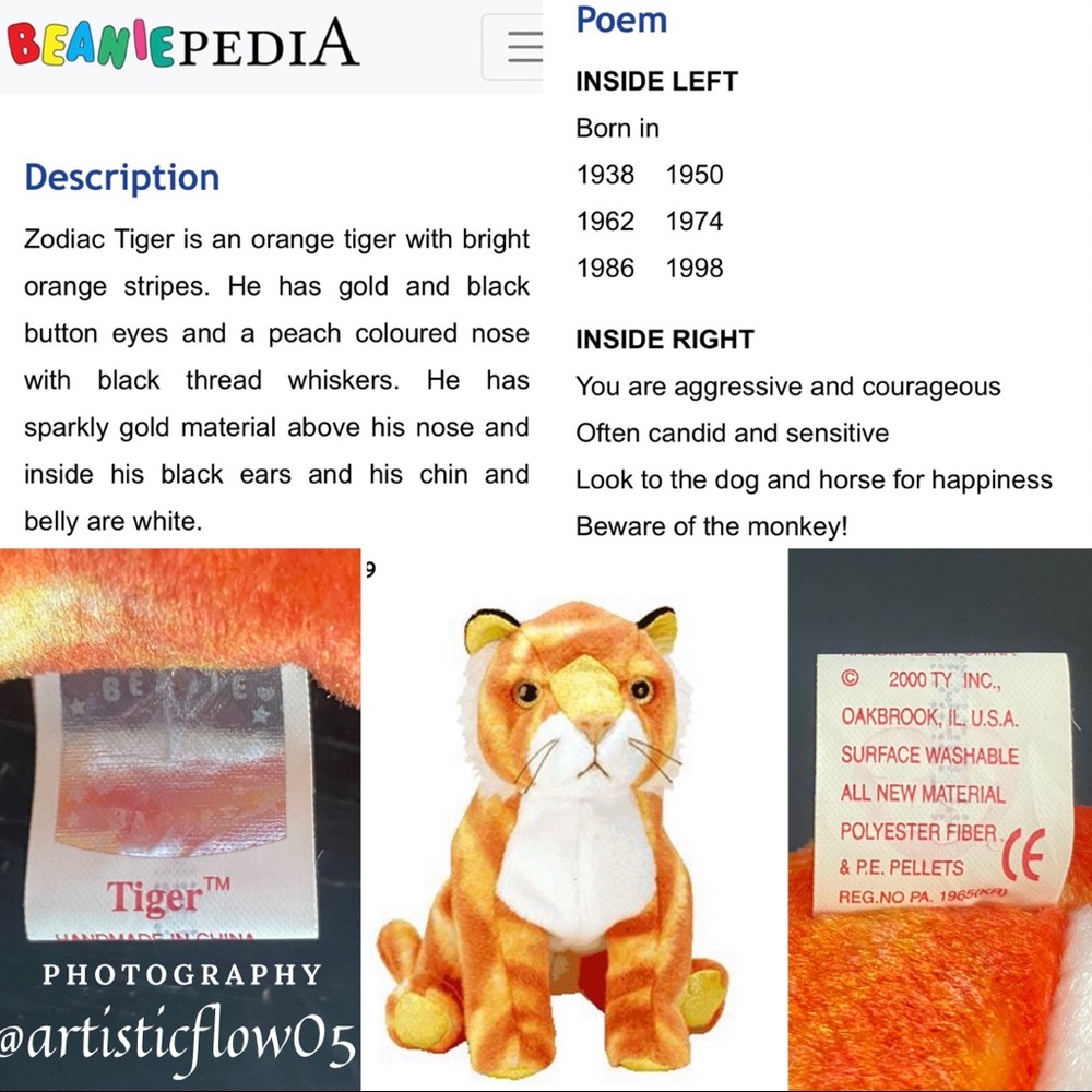 NEW! RARE! Vintage! 2000 TY Beanie Baby - Zodiac Dragon, Monkey, Horse, & Tiger - Picture 9 of 12